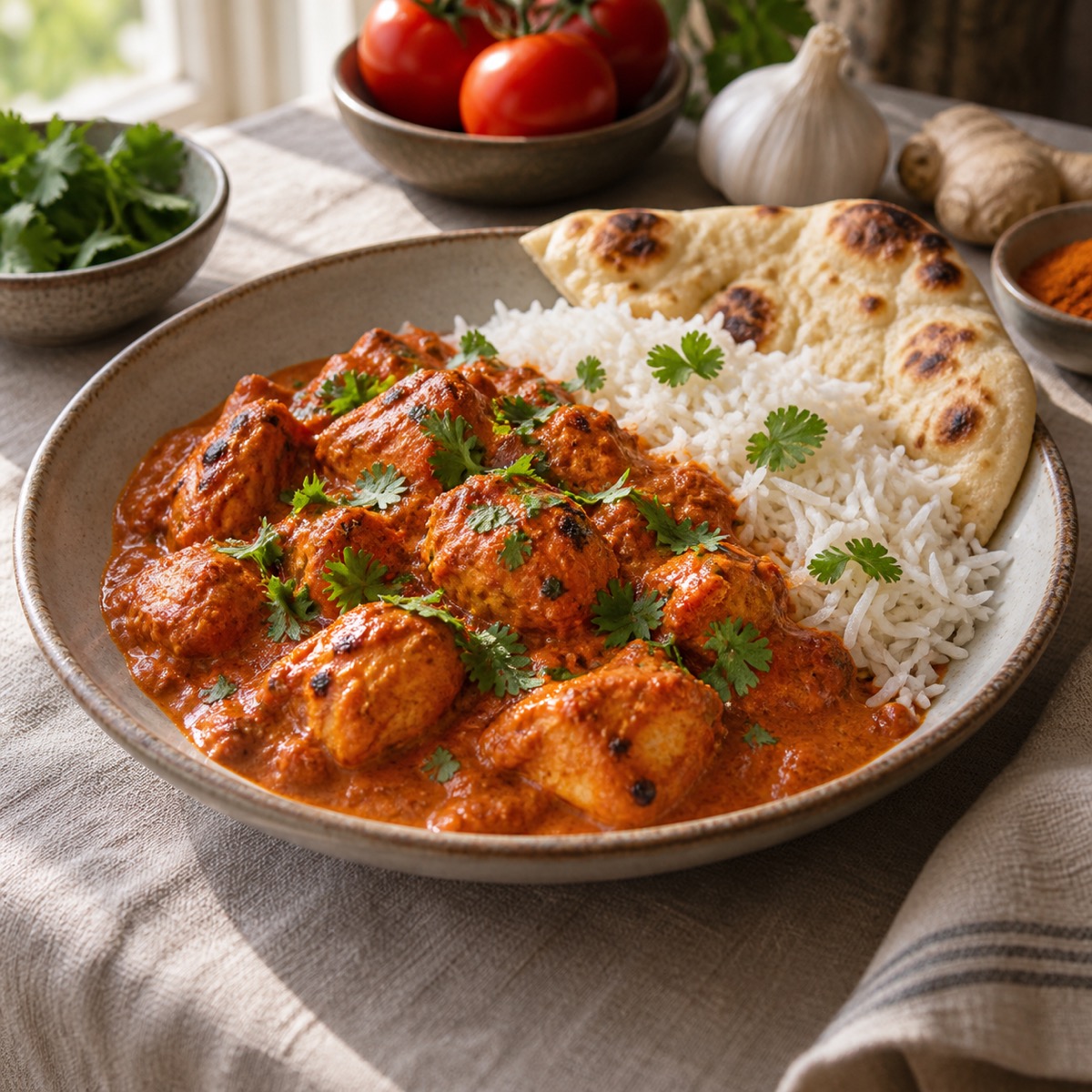 A finished serving of Chicken Tikka Masala