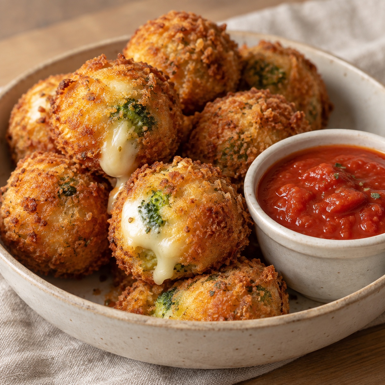 A finished serving of Crispy Broccoli & Cheese Bites