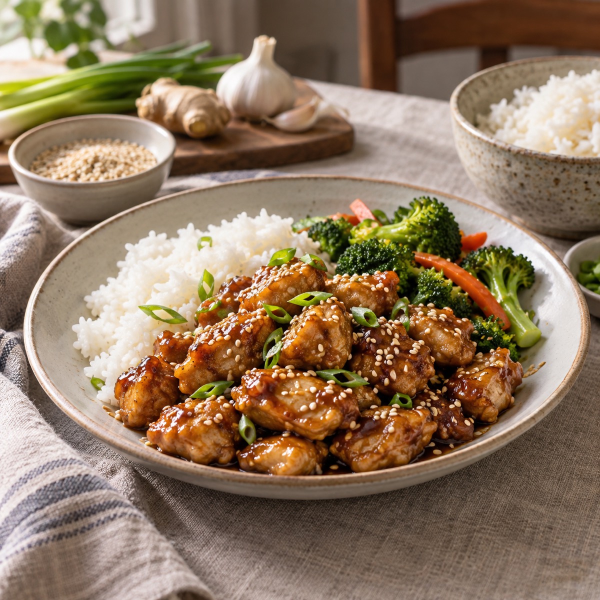 A finished serving of Easy Sesame Chicken