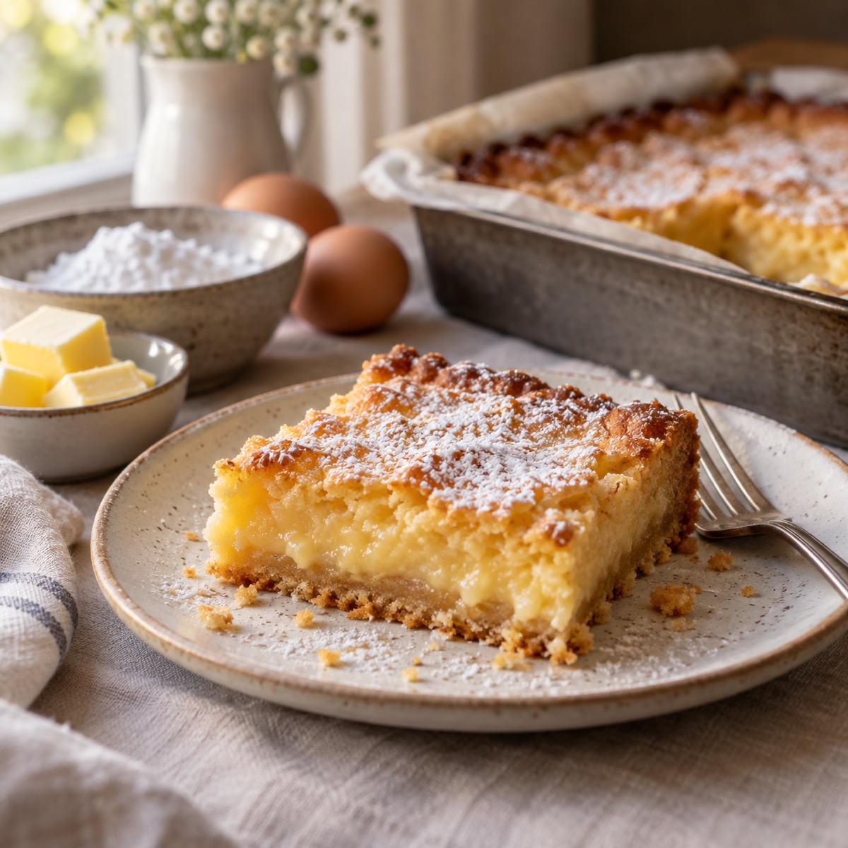 A finished serving of Gooey Butter Cake