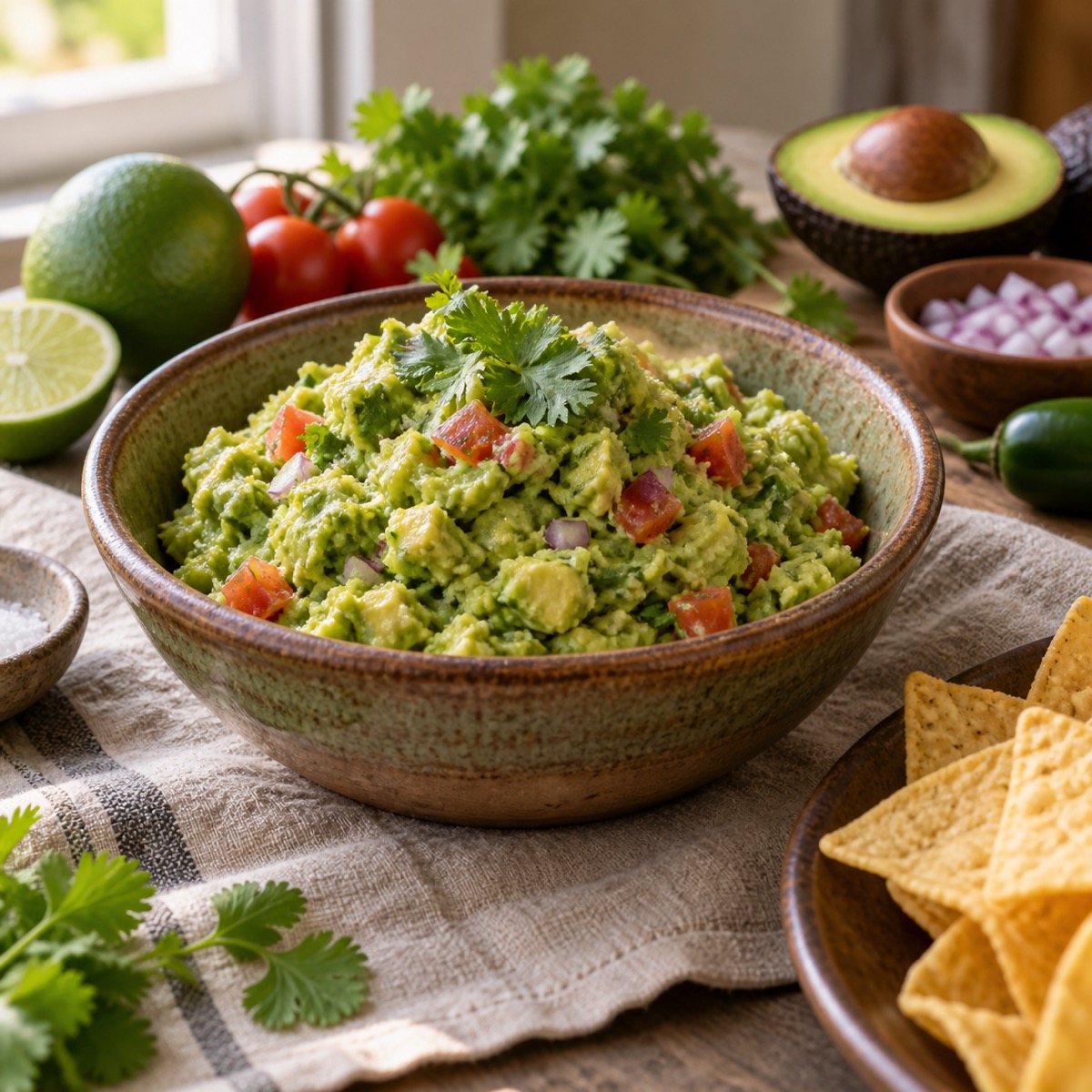 A finished serving of Homemade Mexican Guacamole