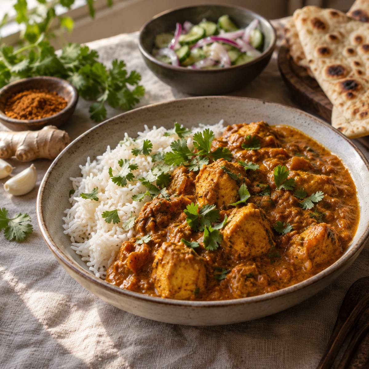 A finished serving of Indian-Style Chicken Curry