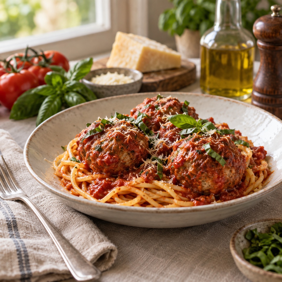 A finished serving of Authentic Italian Meatballs