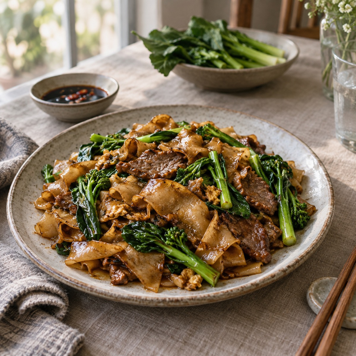 A finished serving of Pad See Ew