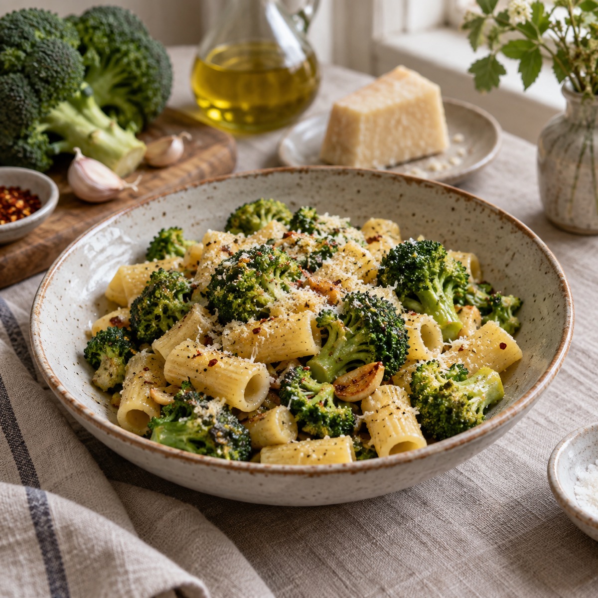 A finished serving of Pasta con Broccoli