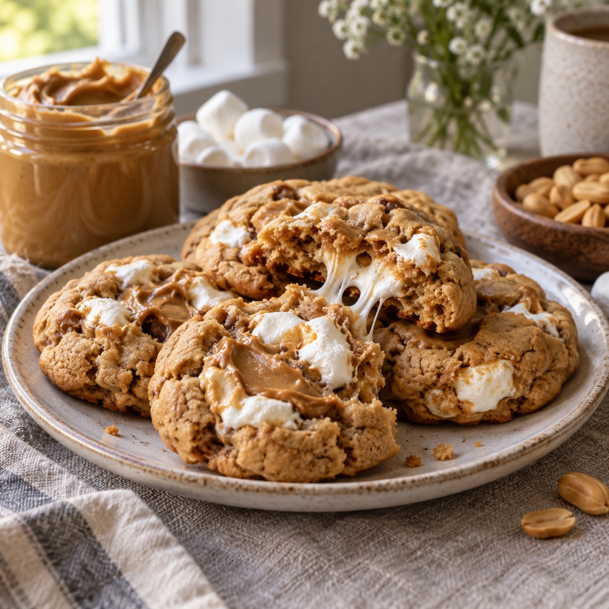 A finished serving of Extra-Gooey Peanut-Butter Marshmallow Cookies