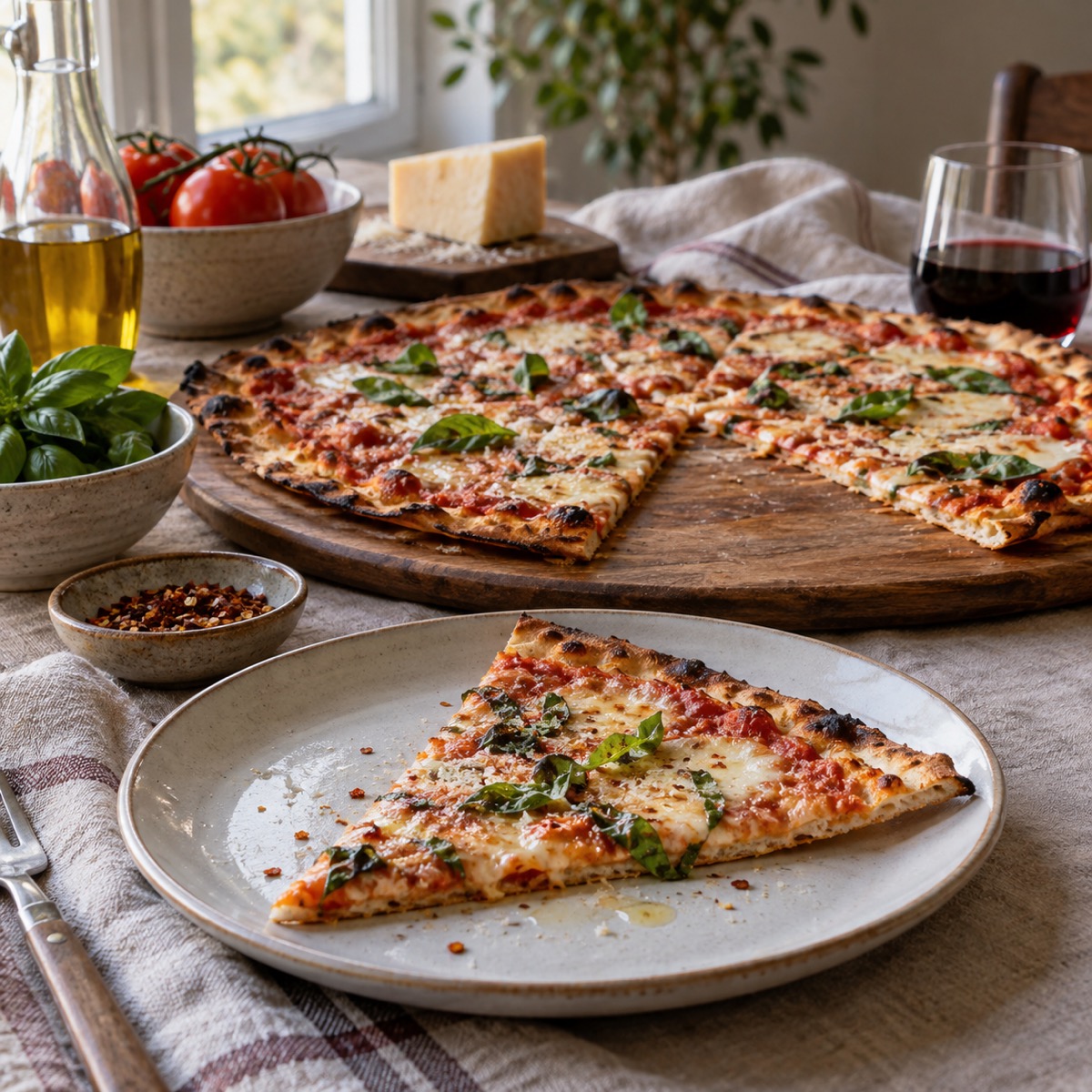 A finished serving of Ultra-Thin Pizza with Homemade Dough